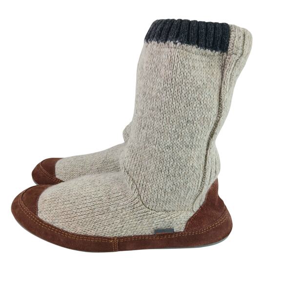Acorn Men's SZ 9/10 Sweater & Suede Slippers Grey Ragg Wool Indoor/Outdoor - Picture 5 of 7